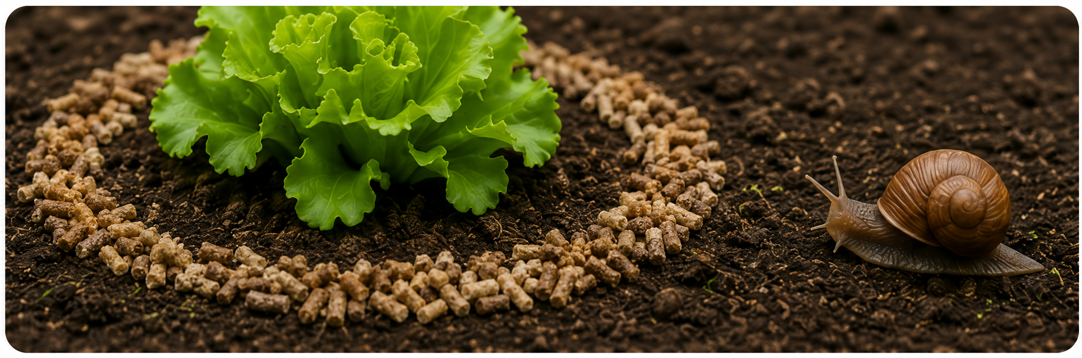 Planta rodeada de pellets Nutrilana como protección frente a un caracol